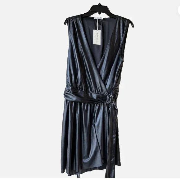 NWT Ramy Brook Lily Black Faux Vegan Leather Wrap Mini Dress | Size 4 - Picture 5 of 9